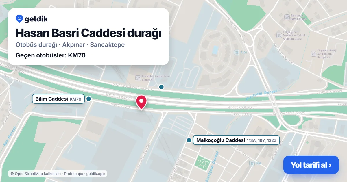 Hasan Basri Caddesi otobüs durağı haritada: konumu ve yakındaki duraklar