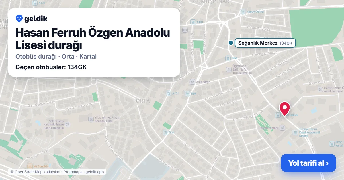 Hasan Ferruh Özgen Anadolu Lisesi otobüs durağı haritada: konumu ve yakındaki duraklar