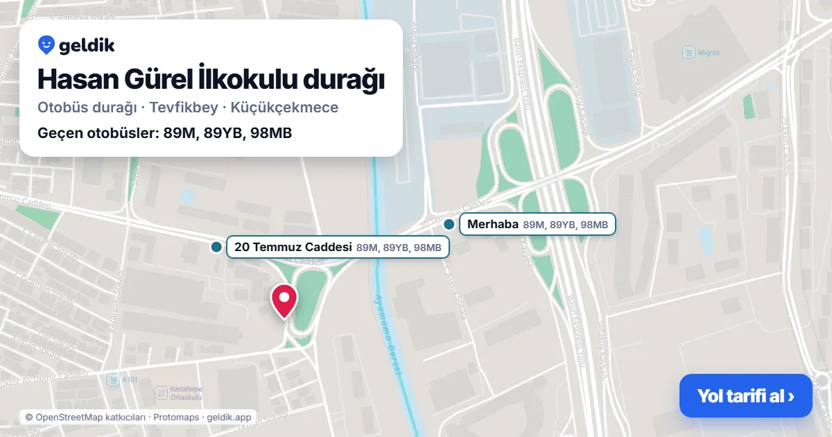 Hasan Gürel İlkokulu otobüs durağı haritada: konumu ve yakındaki duraklar