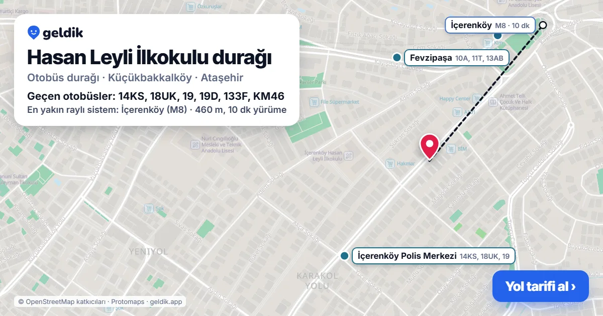 Hasan Leyli İlkokulu otobüs durağı haritada: konumu ve yakındaki duraklar