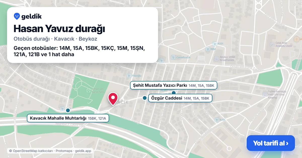 Hasan Yavuz otobüs durağı haritada: konumu ve yakındaki duraklar