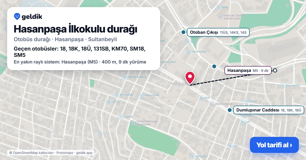 Hasanpaşa İlkokulu otobüs durağı haritada: konumu ve yakındaki duraklar