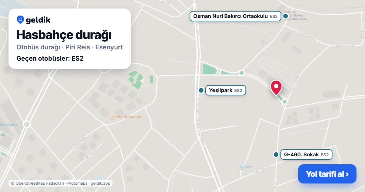 Hasbahçe otobüs durağı haritada: konumu ve yakındaki duraklar