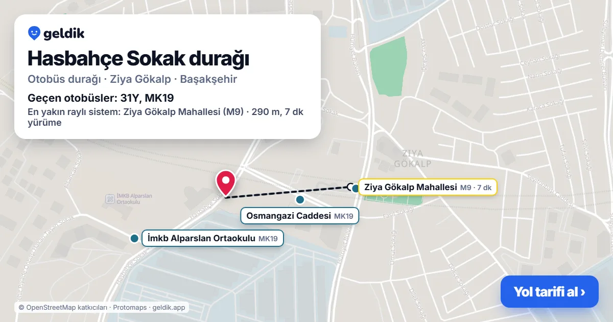 Hasbahçe Sokak otobüs durağı haritada: konumu ve yakındaki duraklar