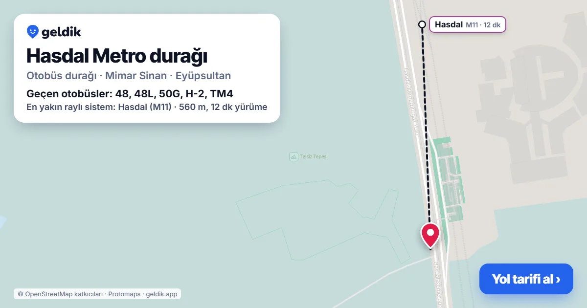 Hasdal Metro otobüs durağı haritada: konumu ve yakındaki duraklar