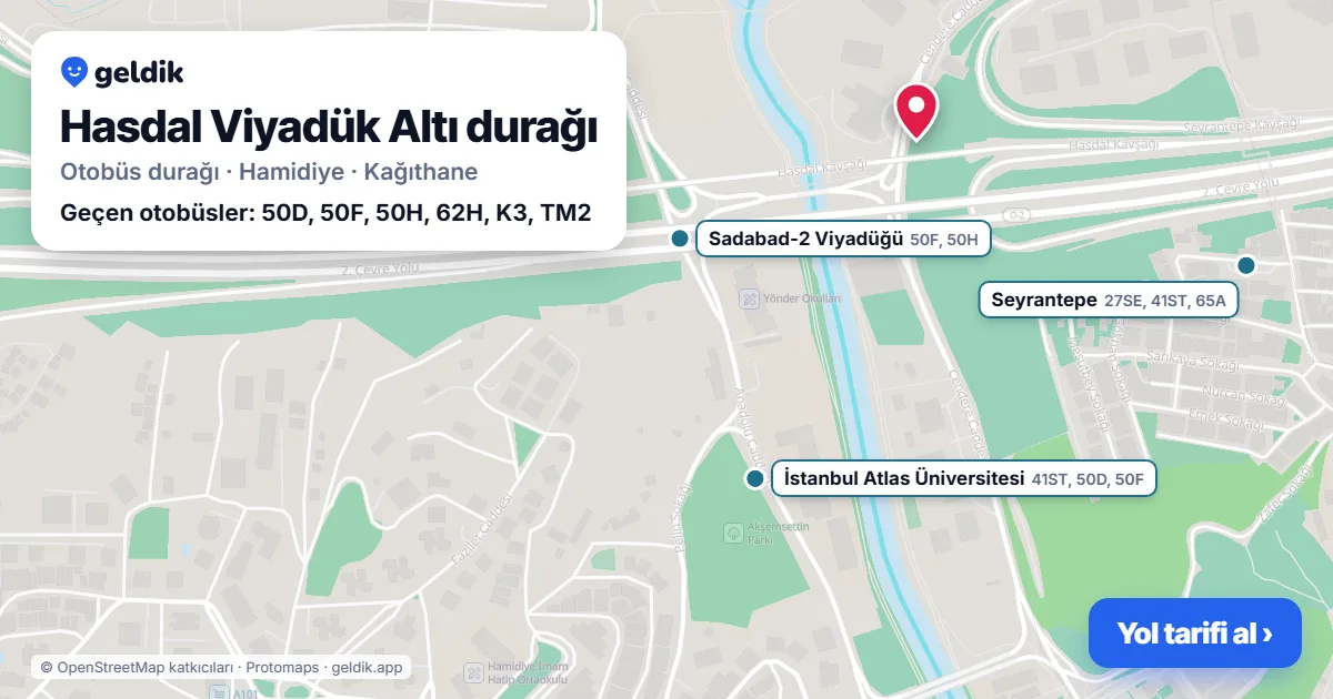 Hasdal Viyadük Altı otobüs durağı haritada: konumu ve yakındaki duraklar