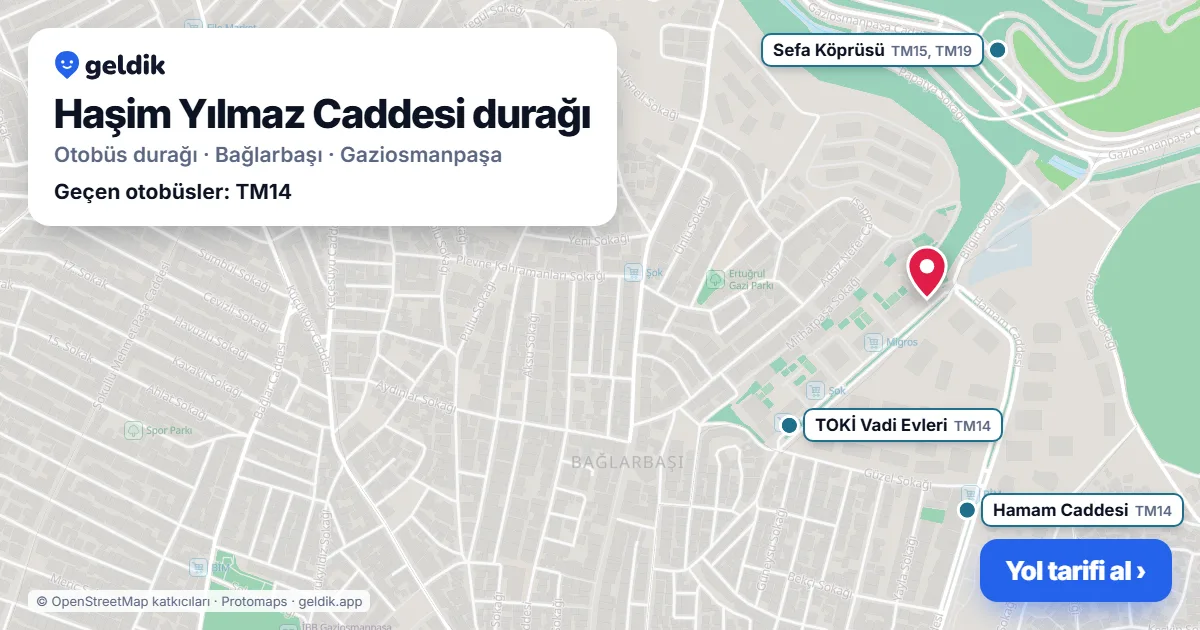 Haşim Yılmaz Caddesi otobüs durağı haritada: konumu ve yakındaki duraklar