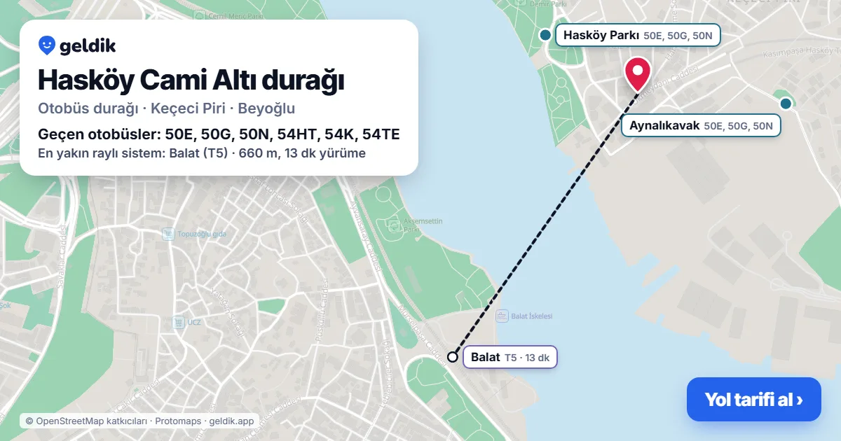 Hasköy Cami Altı otobüs durağı haritada: konumu ve yakındaki duraklar