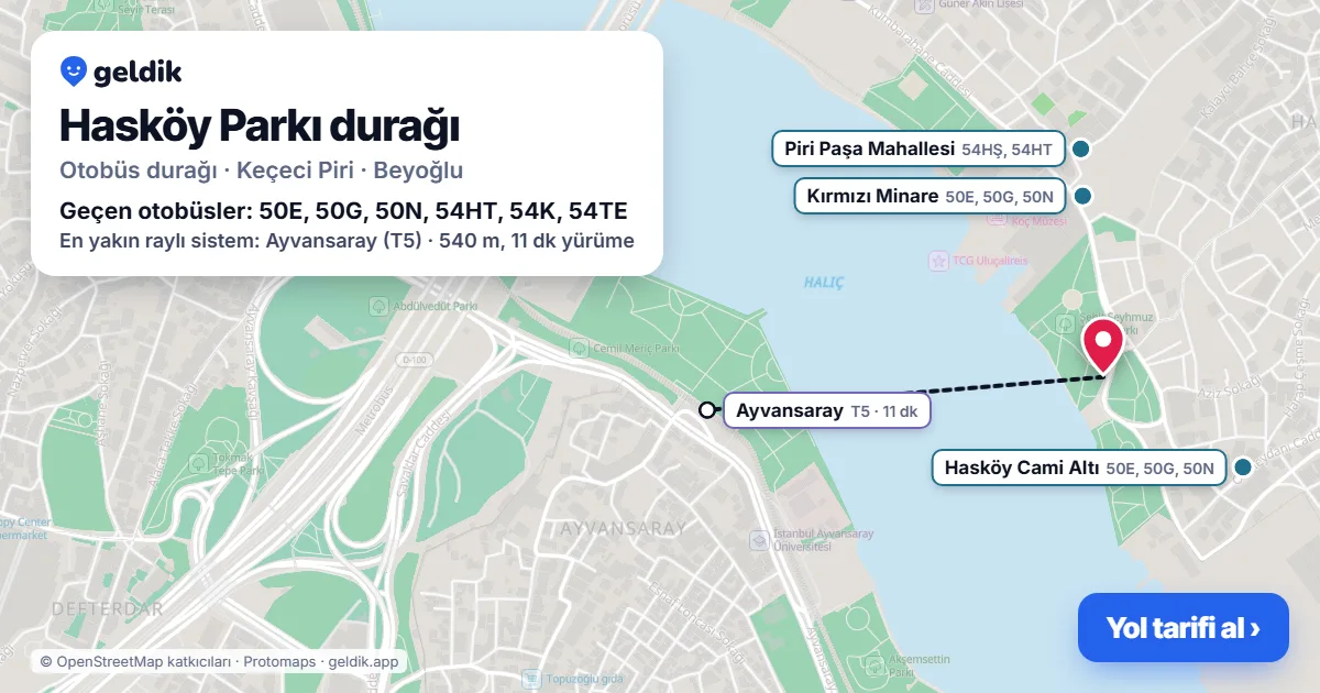 Hasköy Parkı otobüs durağı haritada: konumu ve yakındaki duraklar