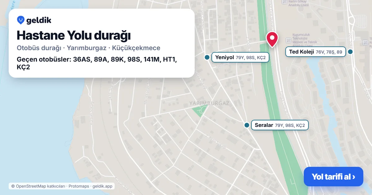 Hastane Yolu otobüs durağı haritada: konumu ve yakındaki duraklar