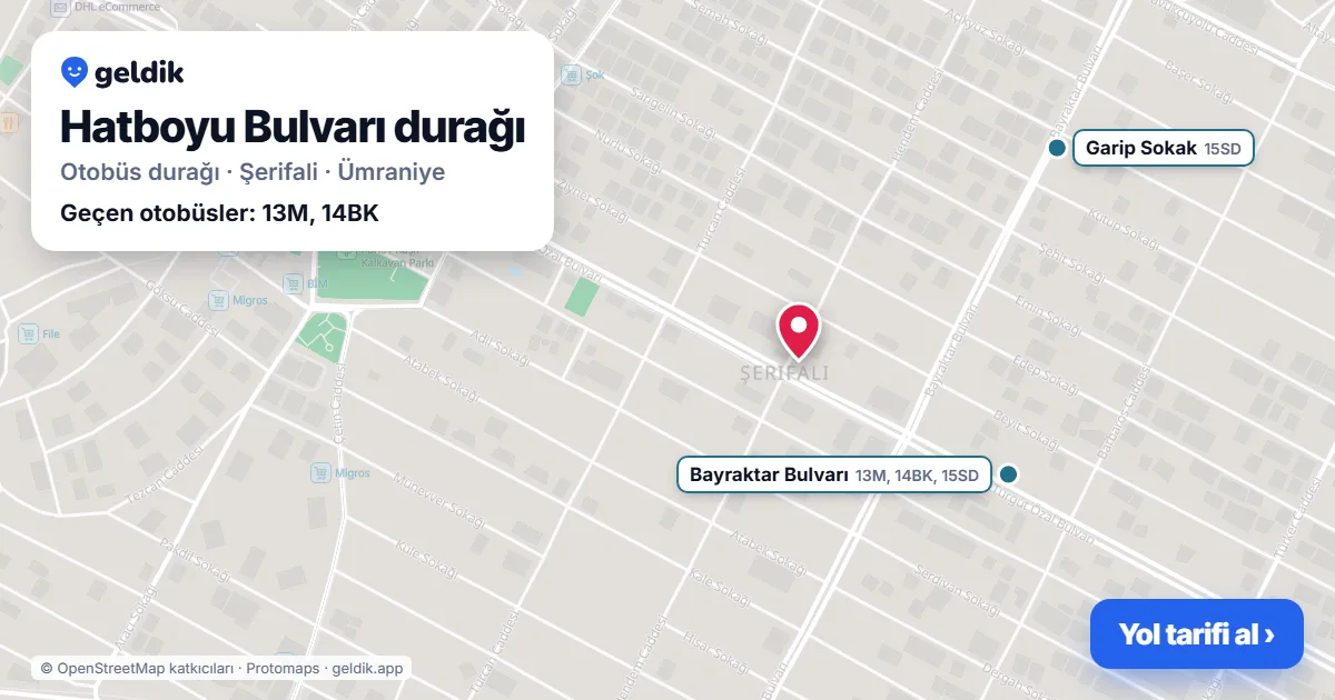 Hatboyu Bulvarı otobüs durağı haritada: konumu ve yakındaki duraklar