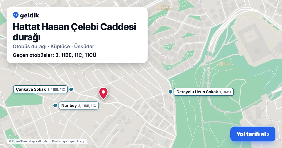 Hattat Hasan Çelebi Caddesi otobüs durağı haritada: konumu ve yakındaki duraklar