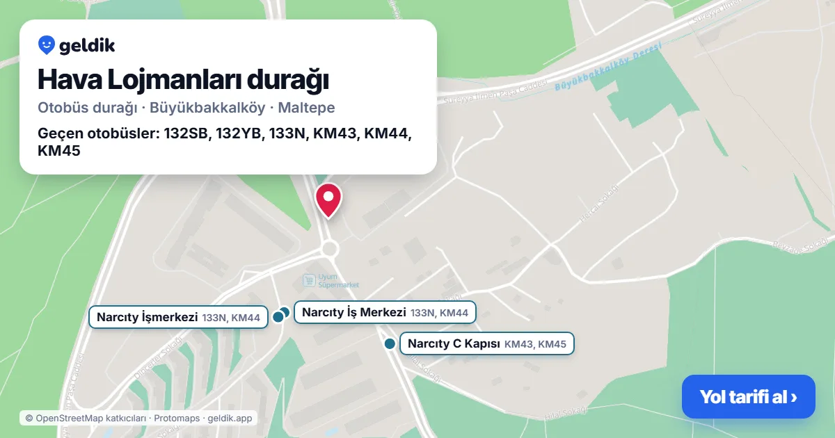 Hava Lojmanları otobüs durağı haritada: konumu ve yakındaki duraklar
