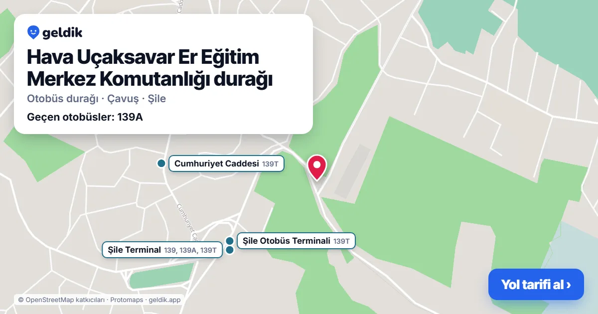 Hava Uçaksavar Er Eğitim Merkez Komutanlığı otobüs durağı haritada: konumu ve yakındaki duraklar