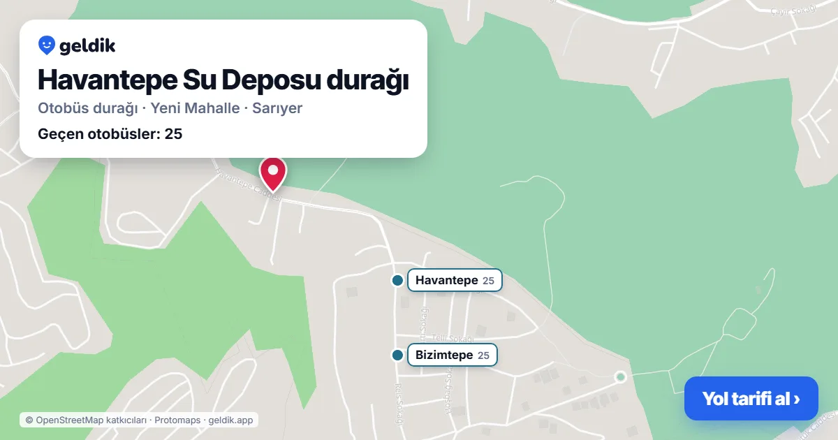 Havantepe Su Deposu otobüs durağı haritada: konumu ve yakındaki duraklar