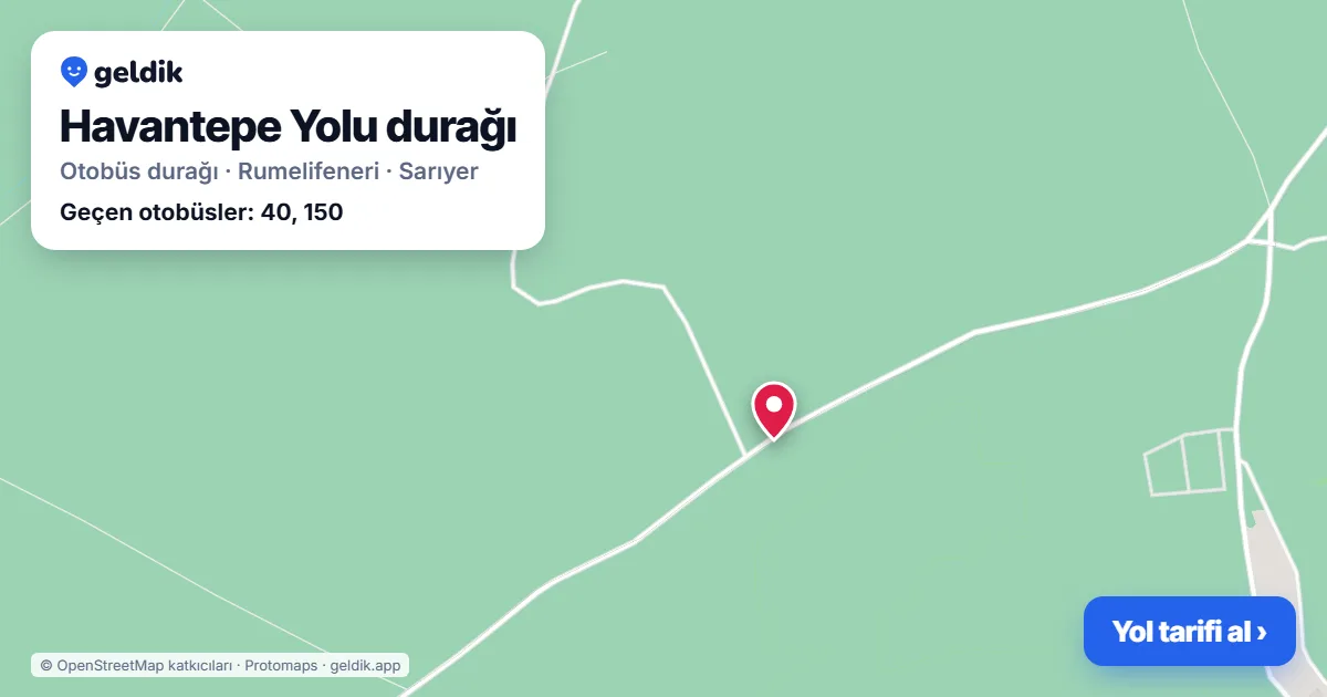 Havantepe Yolu otobüs durağı haritada: konumu ve yakındaki duraklar