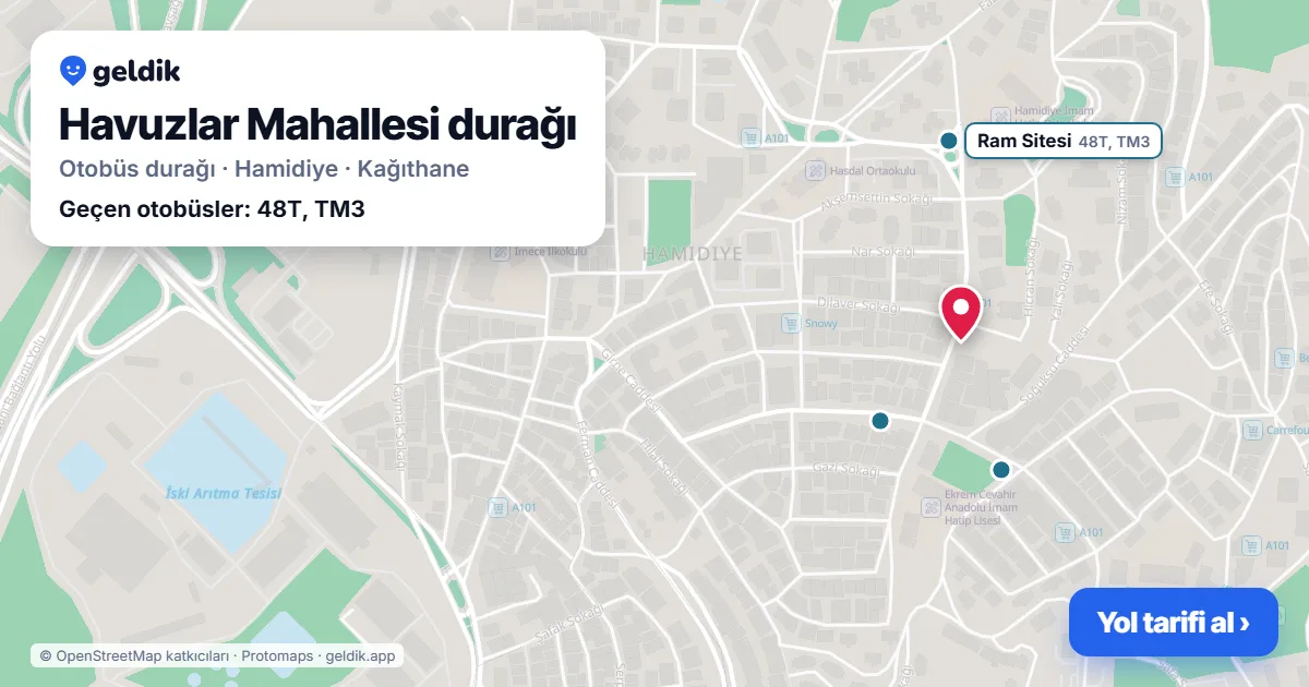Havuzlar Mahallesi otobüs durağı haritada: konumu ve yakındaki duraklar