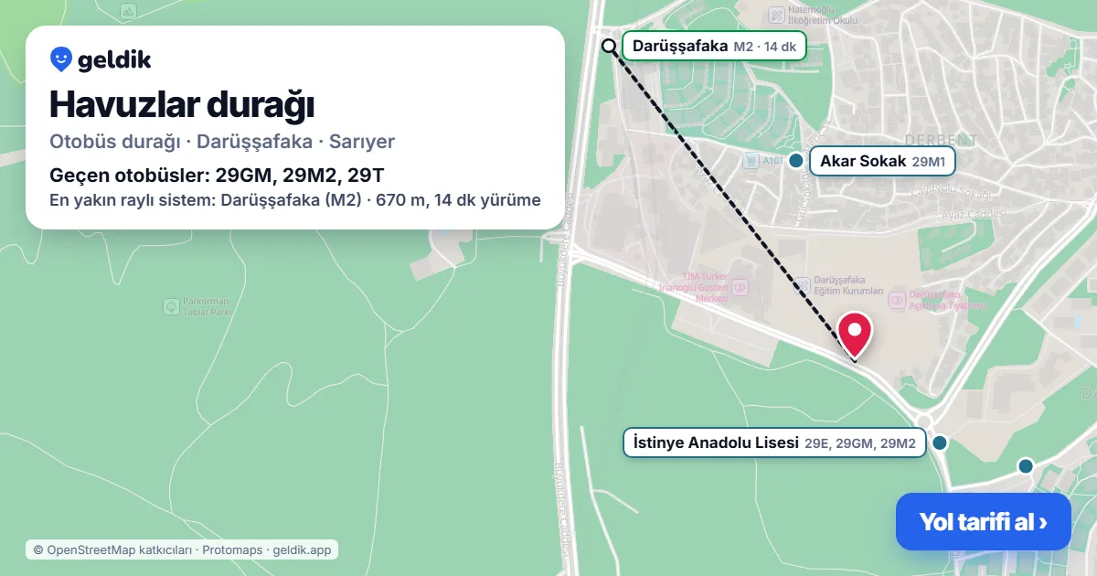 Havuzlar otobüs durağı haritada: konumu ve yakındaki duraklar