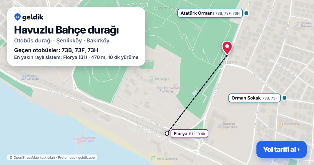 Havuzlu Bahçe otobüs durağı haritada: konumu ve yakındaki duraklar