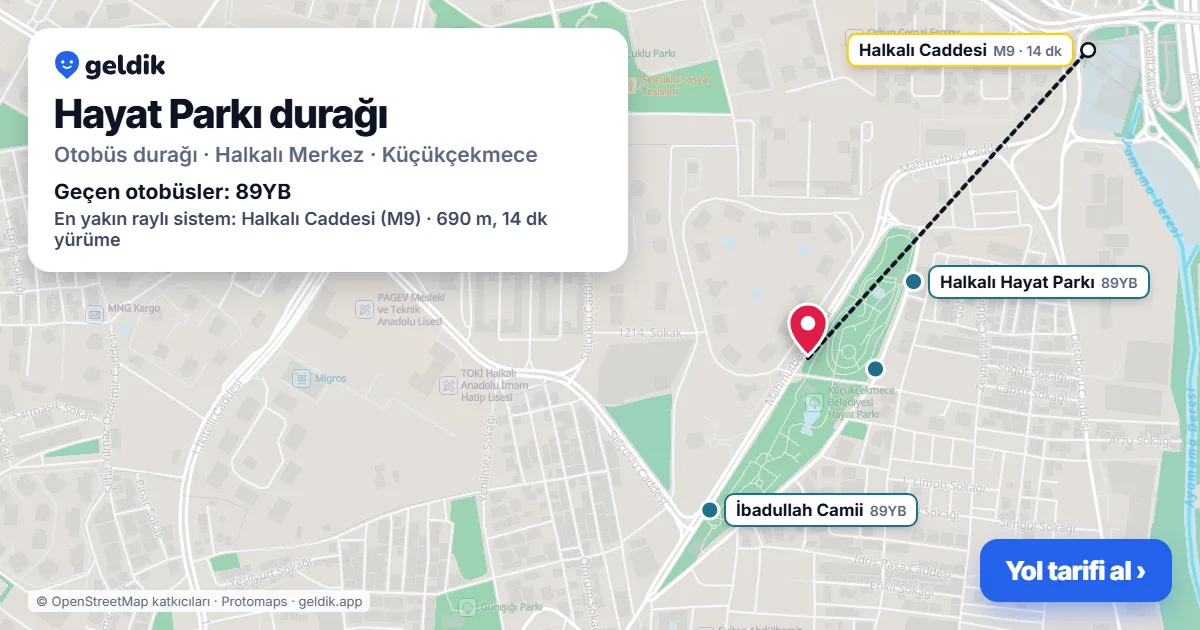 Hayat Parkı otobüs durağı haritada: konumu ve yakındaki duraklar