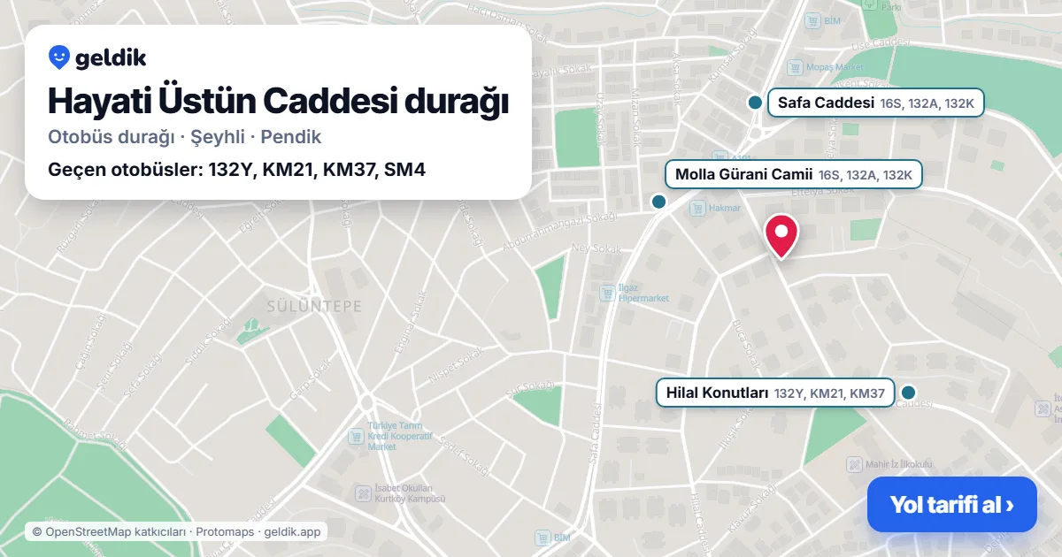Hayati Üstün Caddesi otobüs durağı haritada: konumu ve yakındaki duraklar