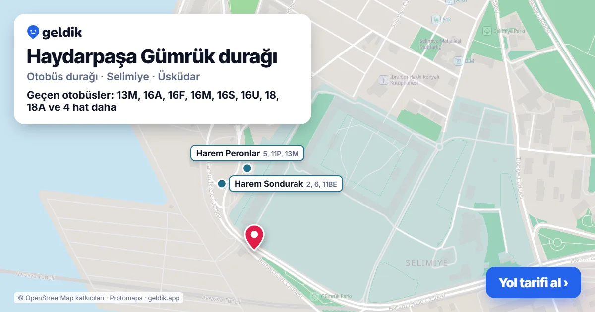 Haydarpaşa Gümrük otobüs durağı haritada: konumu ve yakındaki duraklar