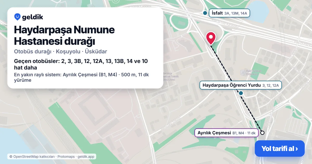 Haydarpaşa Numune Hastanesi otobüs durağı haritada: konumu ve yakındaki duraklar