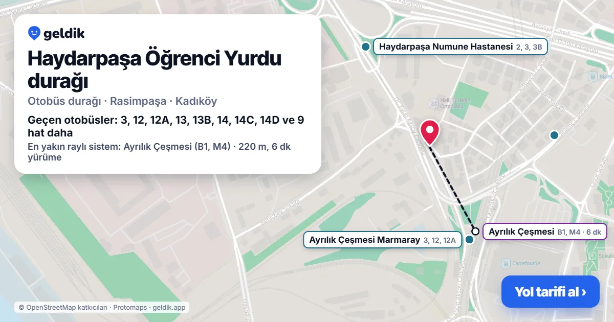Haydarpaşa Öğrenci Yurdu otobüs durağı haritada: konumu ve yakındaki duraklar
