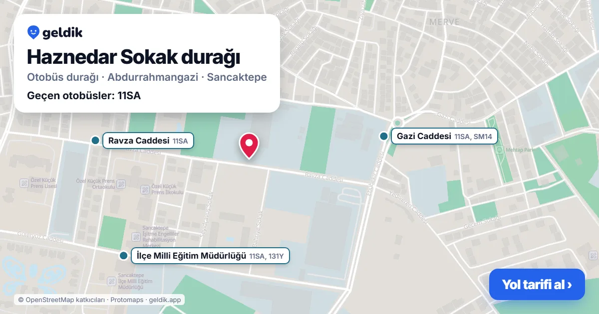 Haznedar Sokak otobüs durağı haritada: konumu ve yakındaki duraklar