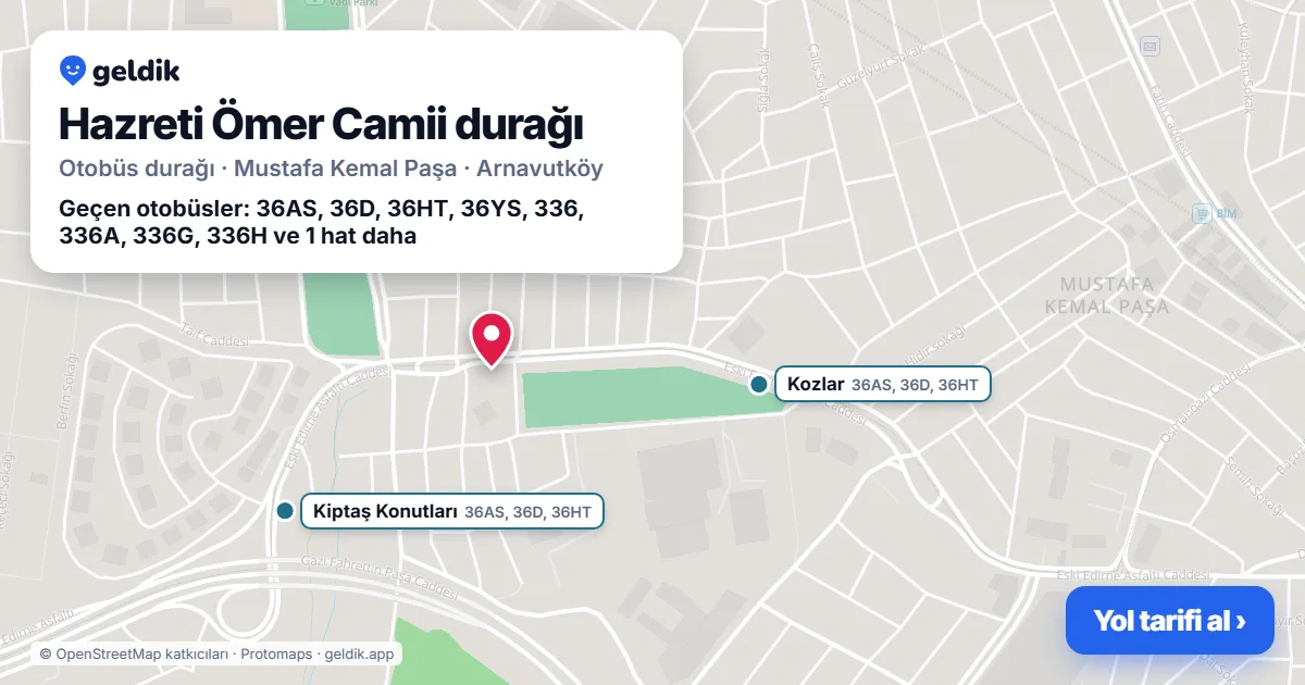 Hazreti Ömer Camii otobüs durağı haritada: konumu ve yakındaki duraklar