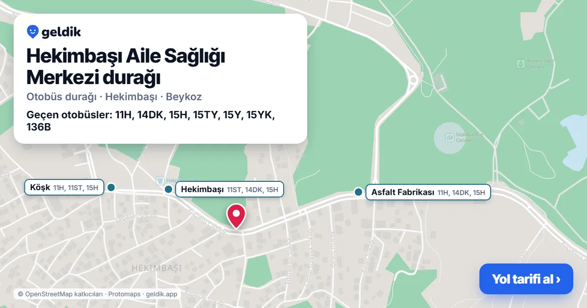 Hekimbaşı Aile Sağlığı Merkezi otobüs durağı haritada: konumu ve yakındaki duraklar