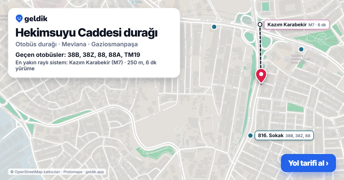 Hekimsuyu Caddesi otobüs durağı haritada: konumu ve yakındaki duraklar