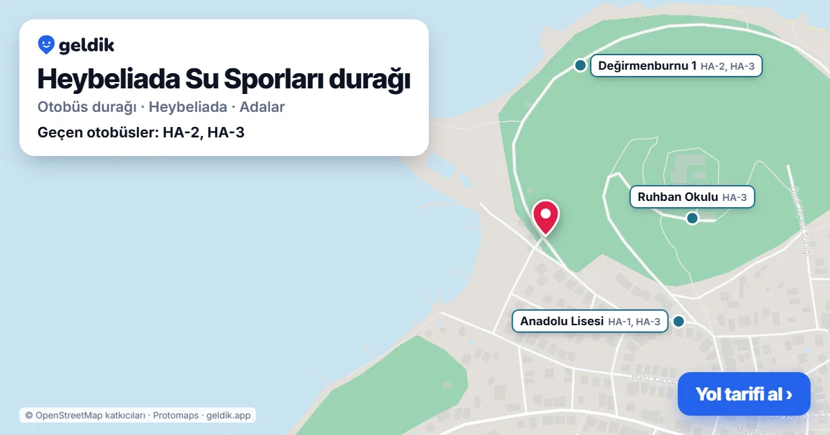 Heybeliada Su Sporları otobüs durağı haritada: konumu ve yakındaki duraklar