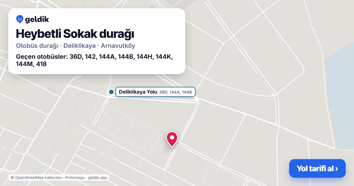 Heybetli Sokak otobüs durağı haritada: konumu ve yakındaki duraklar