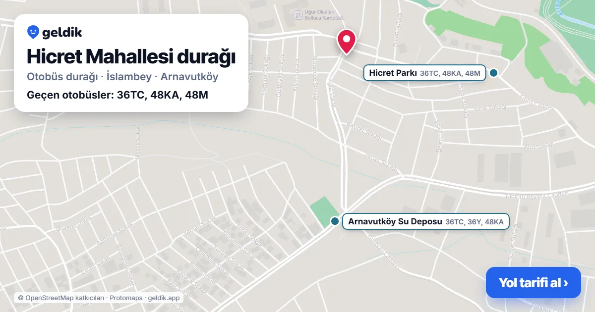 Hicret Mahallesi otobüs durağı haritada: konumu ve yakındaki duraklar