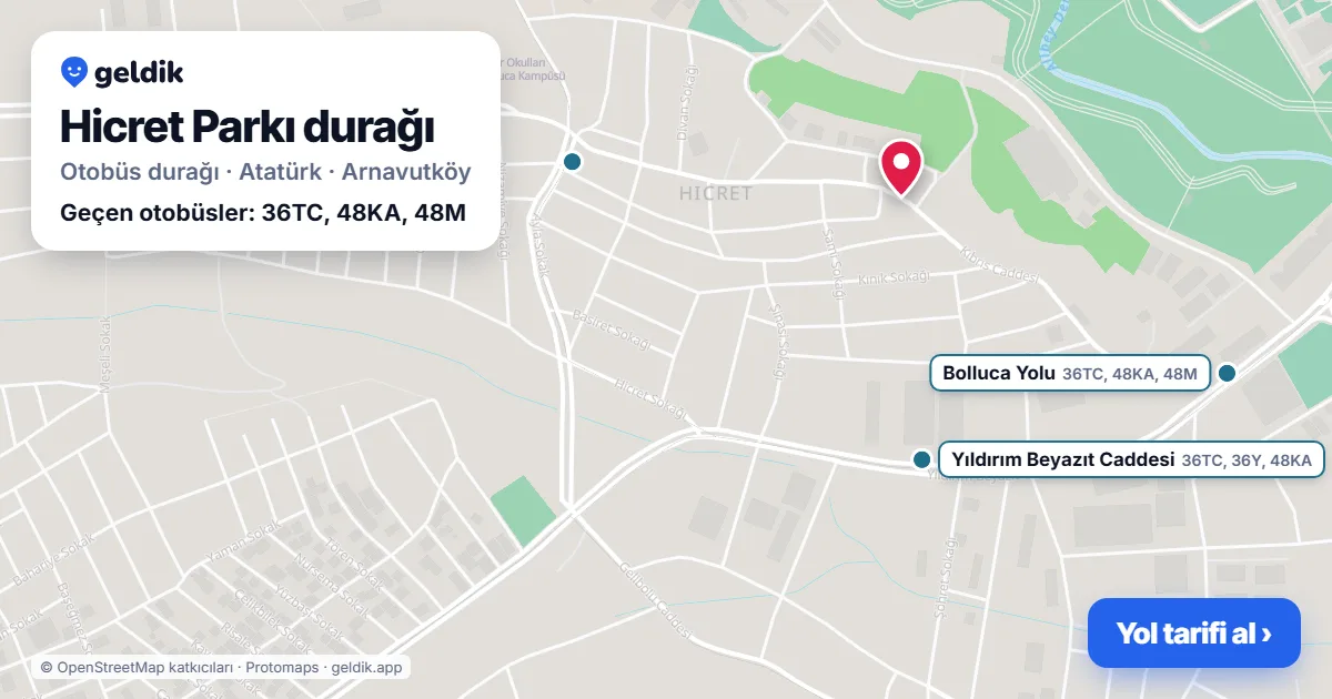 Hicret Parkı otobüs durağı haritada: konumu ve yakındaki duraklar