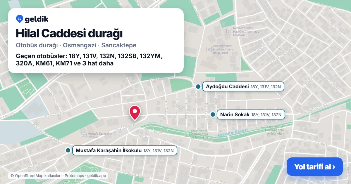 Hilal Caddesi otobüs durağı haritada: konumu ve yakındaki duraklar