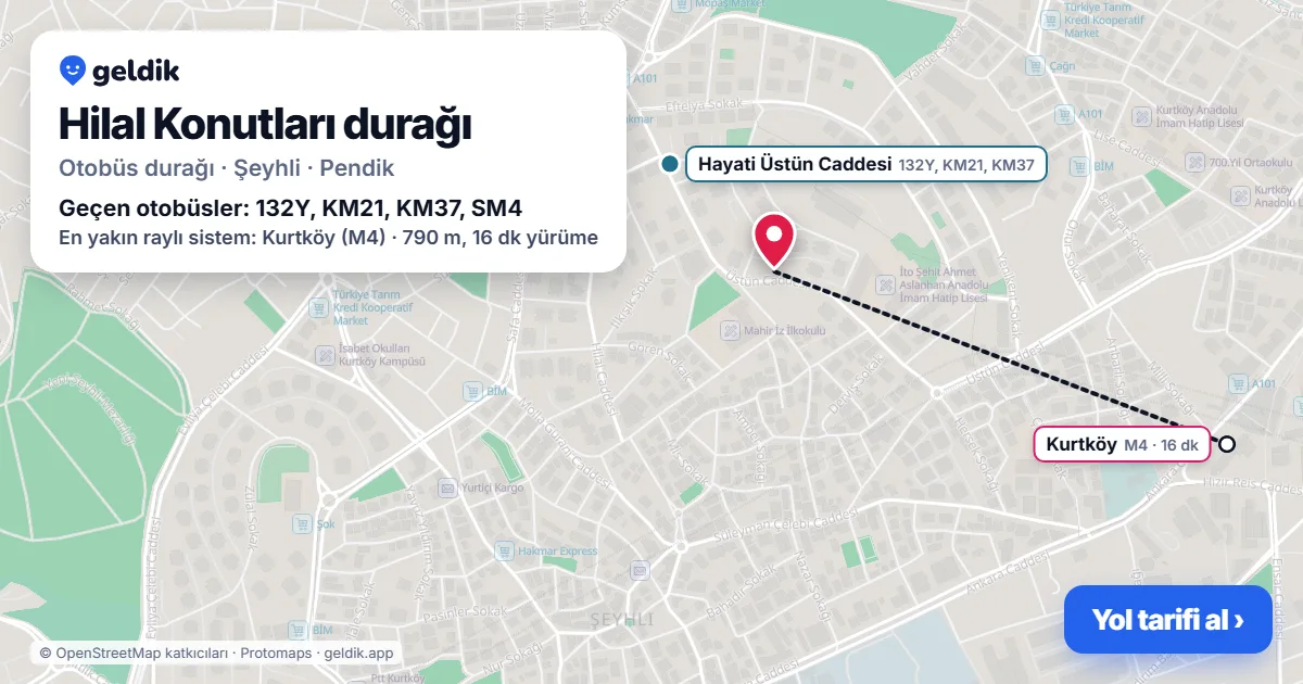 Hilal Konutları otobüs durağı haritada: konumu ve yakındaki duraklar