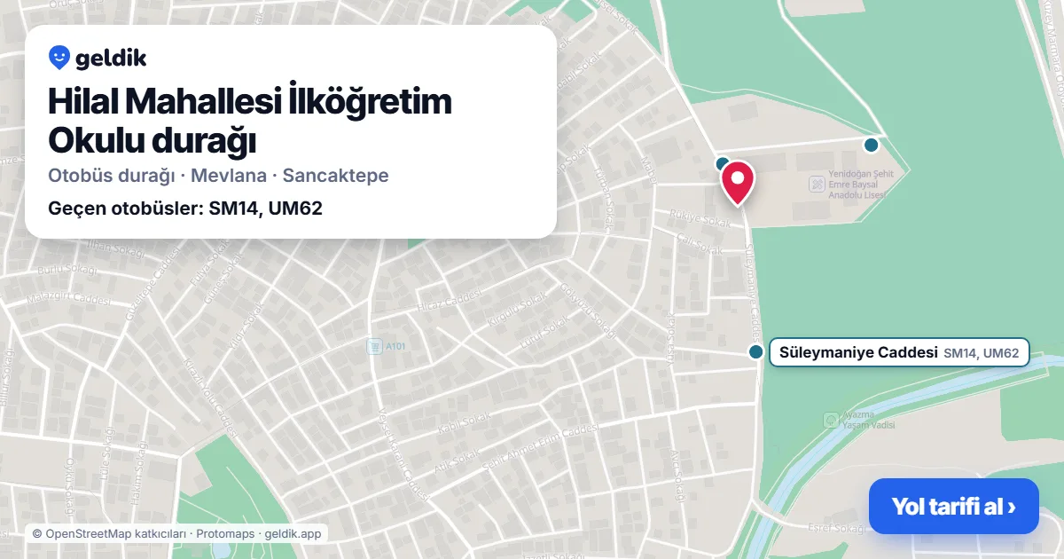 Hilal Mahallesi İlköğretim Okulu otobüs durağı haritada: konumu ve yakındaki duraklar