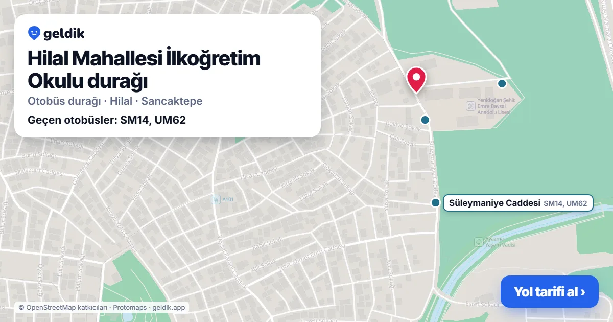 Hilal Mahallesi İlkoğretim Okulu otobüs durağı haritada: konumu ve yakındaki duraklar