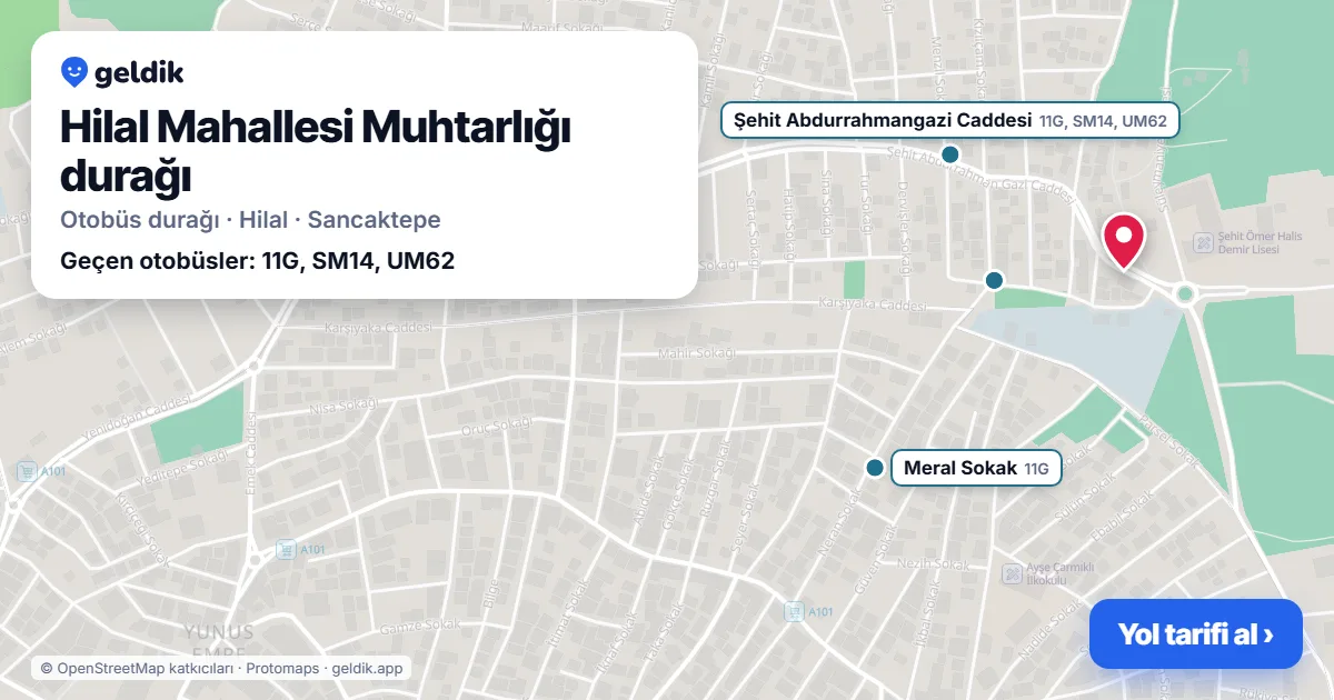Hilal Mahallesi Muhtarlığı otobüs durağı haritada: konumu ve yakındaki duraklar