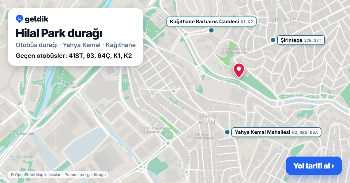 Hilal Park otobüs durağı haritada: konumu ve yakındaki duraklar