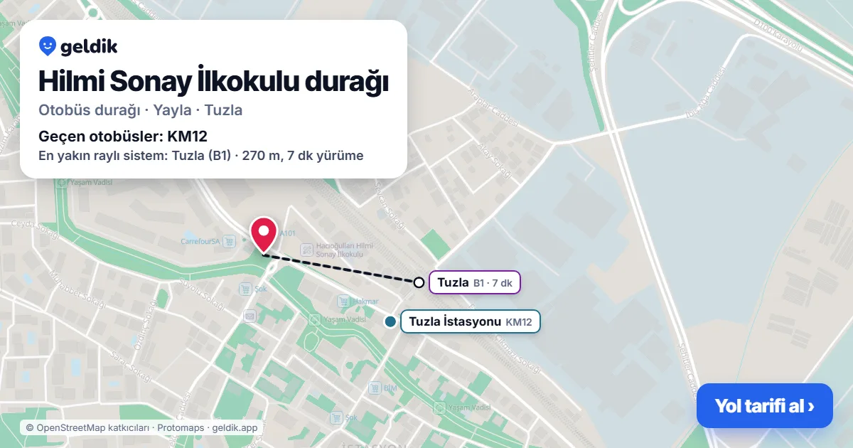 Hilmi Sonay İlkokulu otobüs durağı haritada: konumu ve yakındaki duraklar