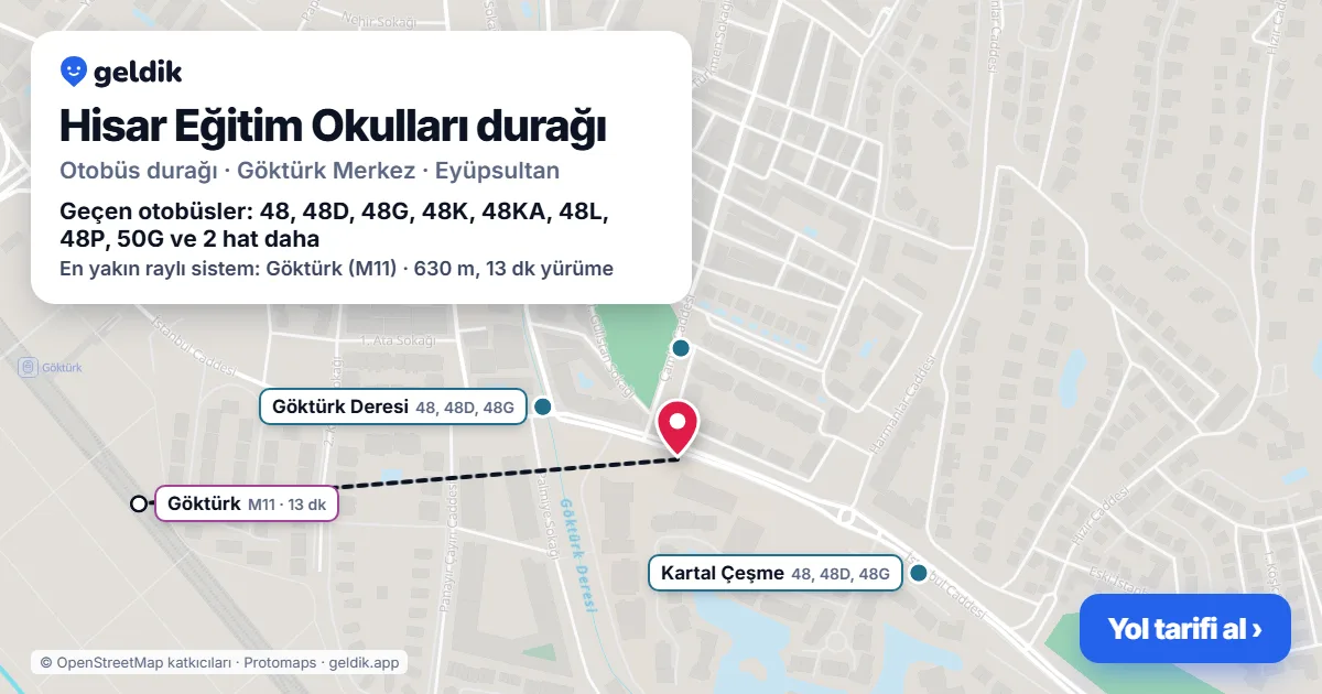 Hisar Eğitim Okulları otobüs durağı haritada: konumu ve yakındaki duraklar
