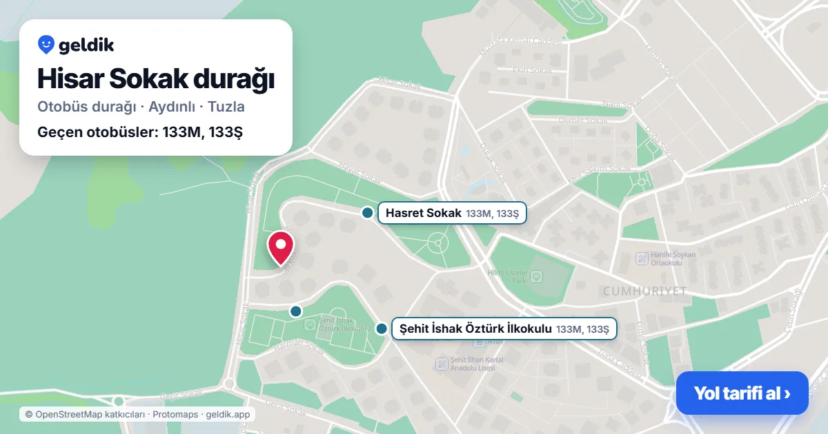 Hisar Sokak otobüs durağı haritada: konumu ve yakındaki duraklar