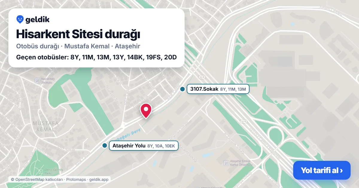Hisarkent Sitesi otobüs durağı haritada: konumu ve yakındaki duraklar