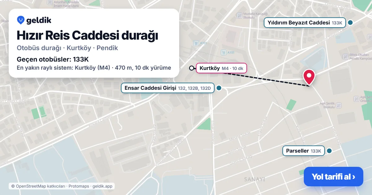Hızır Reis Caddesi otobüs durağı haritada: konumu ve yakındaki duraklar