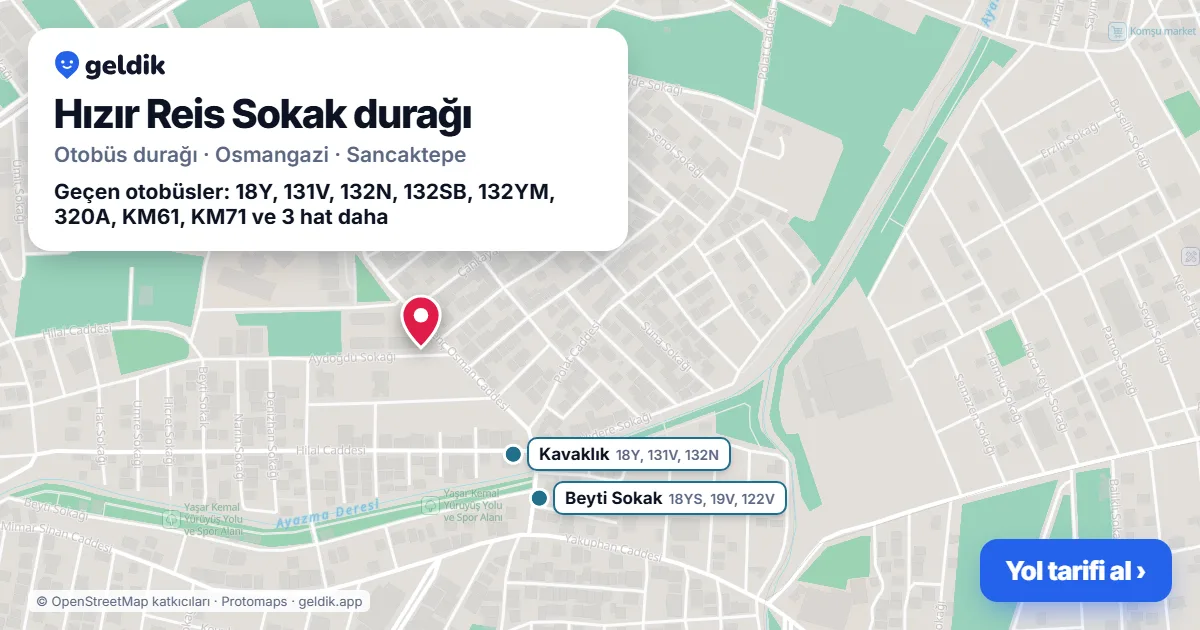 Hızır Reis Sokak otobüs durağı haritada: konumu ve yakındaki duraklar