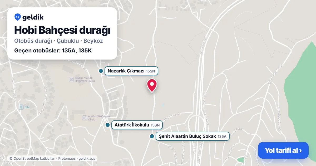 Hobi Bahçesi otobüs durağı haritada: konumu ve yakındaki duraklar