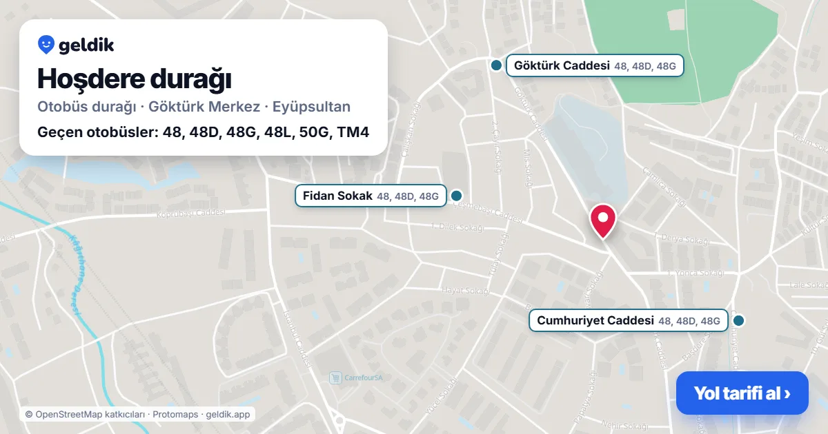 Hoşdere otobüs durağı haritada: konumu ve yakındaki duraklar